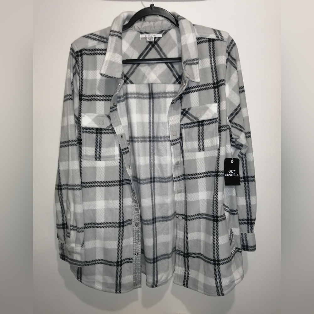 O'Neill Plaid fleece shacket , XL, light grey , new with tags